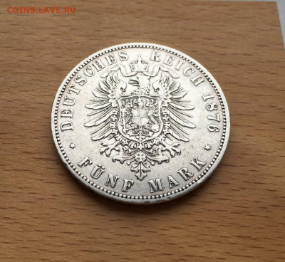 Королевство Пруссия 5 марок 1876 Вильгельм I Германская Импе - korolevstvo_prussija_5_marok_1876_vilgelm_i_xf_germanija_germanskaja_imperija_serebro_krona_shajba (3)