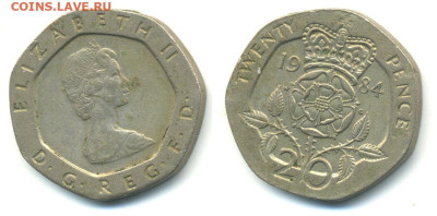 Великобритания 20 пенсов, 1984 до 01.03 - 20p1984