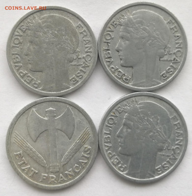 Франция 1,2,5 франков 1941-1949 (9 штук) с 1р до 05.03.23г - 2а