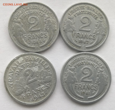 Франция 1,2,5 франков 1941-1949 (9 штук) с 1р до 05.03.23г - 2