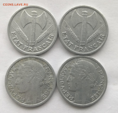Франция 1,2,5 франков 1941-1949 (9 штук) с 1р до 05.03.23г - 1а