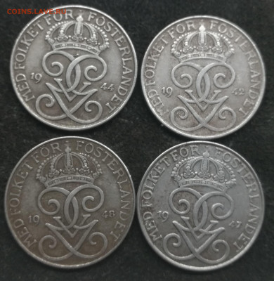 Швеция 2,5 эре 1942-1950 (8 штук) с 1р до 05.03.23г - 2