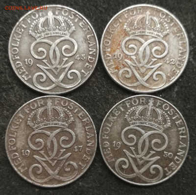 Швеция 2,5 эре 1942-1950 (8 штук) с 1р до 05.03.23г - 1