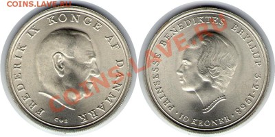 >Ag< Дания 10 крон 1968 Принцесса Бенедикт до 17.12.11 20:00 - Дания_10_крон_68