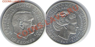 >Ag< Дания 10 крон 1972 Смерть Фредерика до 17.12.11 20:00 - Дания_10_крон_72