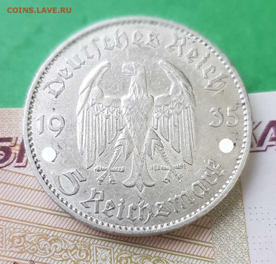 5 рейхсмарок 1935 г. Кирха III Рейх   до 22:00  07.03.23 - 5 марок 1935 Кирха А