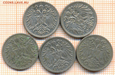 Австрия 10 г 1893,1894,1895,1909,1910, фикс 20 руб - авственг сам2 001