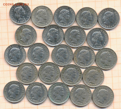 Швейцария 5 раппенов 1942-1975 гг., фикс цена, до ухода в ар - шв 5 рап