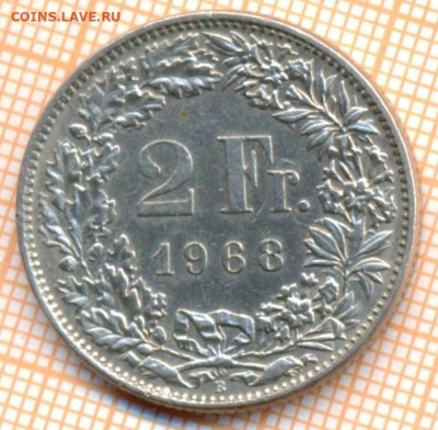 Швейцария 2 франка 1968 г., до 15.03.2023 г. в 22.00 по Моск - Швейцария 2 франка 1968