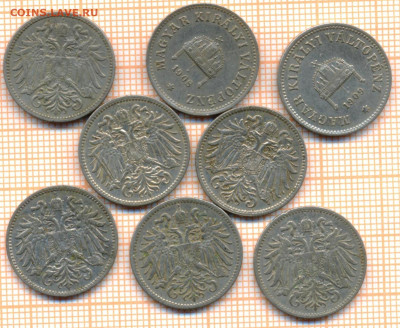 Венгрия10ф1908,09,Австрия10г1893,94,95,1908,09,10гг, до 15.0 - АвстрВенгр 8шт 160 180а