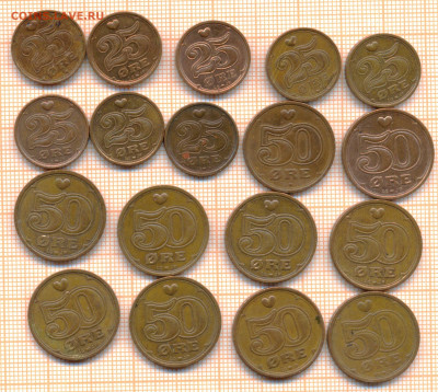 Дания 25,50 эре 1989 - 2005 гг., фикс 10 руб, до ухода в арх - Дания 25 50эре