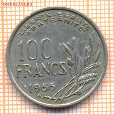 Франция 100 франков 1955 г., до 16.03.2023 г. в 22.00 по Мос - Франция 100 франков 1955