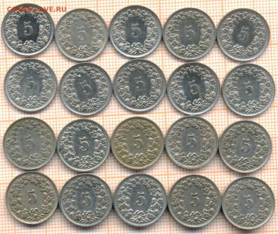 Швейцария 5 раппенов 1942-1975 гг., фикс цена, до ухода в ар - швейц 5 рап 11 марта 002