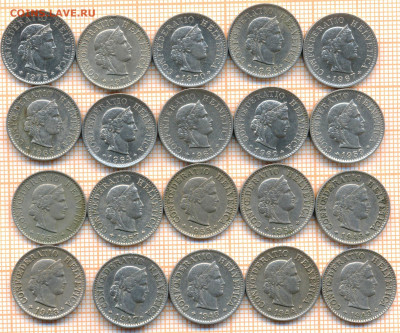 Швейцария 5 раппенов 1942-1975 гг., фикс цена, до ухода в ар - швейц 5 рап 11 марта 001