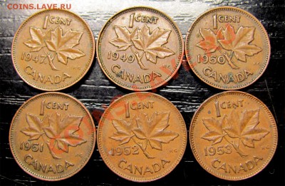 F23 1¢ Канада 6 шт. 1947, 49, 50, 51, 52, 53 до 19.12 в 22°° - F23 Canada 1c x 6 pcs_1