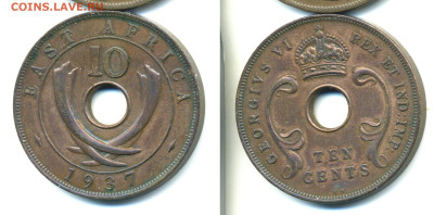 Британская Восточная Африка 10 центов, 1937 до 16.03  22:40 - EA10c1937