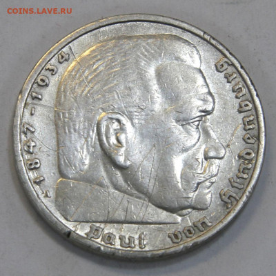 Германия 5 марок 1935 Гинденбург с 200 до 23.03 в 22:10 - Германия 1935 5 марок А Гинденбург