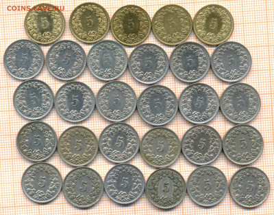 Швейцария 5 раппенов 1942-2012 гг., фикс-цена, до ухода в ар - Швейц 001
