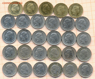 Швейцария 5 раппенов 1942-2012 гг., фикс-цена, до ухода в ар - Швейцария 5 раппенов 001