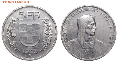 Оценка Швейцария. 5 франков 1925 г. B. - Р1321