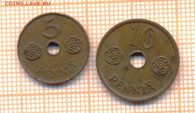 Финляндия 5 10 пенни 1942 г., до  05.04.2023 г. в 22.00 по М - Финл 5 10 пенни 1942 150 160 