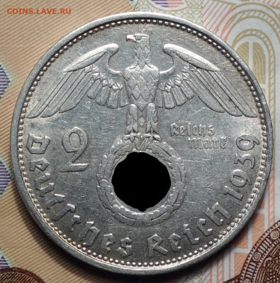 2 рейхсмарки 1939г В Гинденбург 13.04.23 в 22-00 - 1939 В реверс