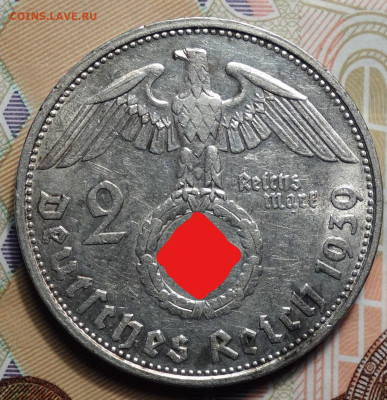 3- рейх 2 рейхсмарки 1939г G 19.04.2023г в 22-00 - 1939 G реверс (2)