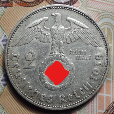 3- рейх 2 рейхсмарки 1938г J  19.04.2023 в 22-00 - 1938 J реверс (2)