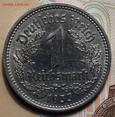 3 рейх 1 рейхсмарка 1933г A 19.04.2023г в 22-00 - 1933 А реверс.JPG