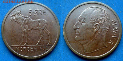 Норвегия - 5 эре 1970 года (Фауна) до 20.04 - Норвегия 5 эре, 1970