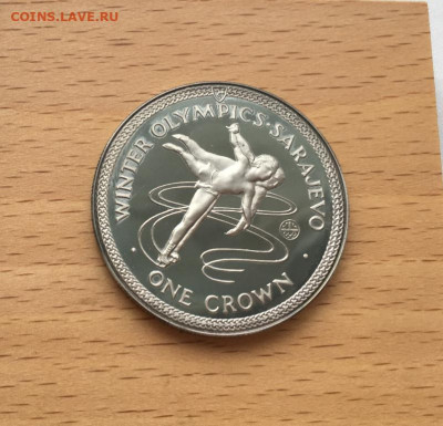 Шайба Остров Мэн 1 крона 1984 Фигурное катание Серебрение - shajba_ostrov_men_1_krona_1984_figurnoe_katanie_serebrenie_olimpijskie_igry_saraevo_sport_proof_pruf