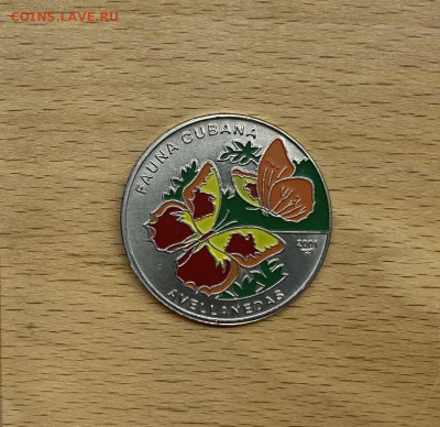 Куба 1 песо 2001 Карибская фауна Бабочка Авелланеда UNC цвет - kuba_1_peso_2001_karibskaja_fauna_babochka_avellaneda_unc_cvetnaja_emal