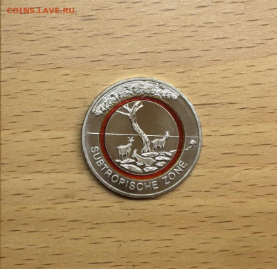 биметалл триметалл 5 евро Германия 2018 Субтропическая зона - bimetall_trimetall_5_evro_germanija_2018_dvor_d_subtropicheskaja_zona_unc_zhivotnye_fauna
