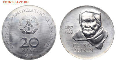ГДР. 20 марок 1982 г. Клара Цеткин. До 29.04.23. - Р1333