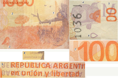 Аргентина. Различные браки на арг. банкнотах. Пополняемая. - 1000p_falla_retinte_detallado