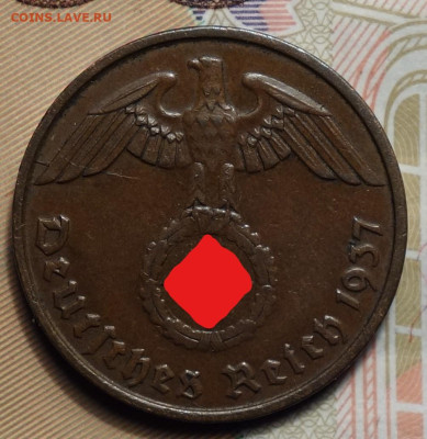 2 рейхспфеннинга 1937 D 17.05.2023г в 22-00 - 1937 D аверс (2)