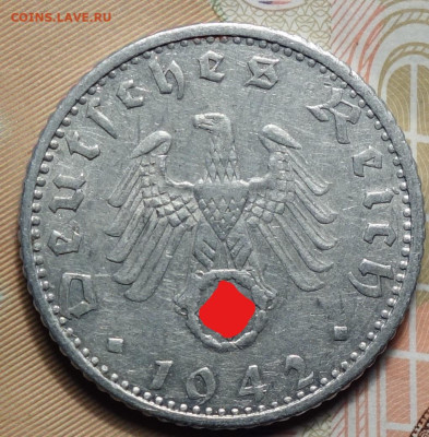 50 рейхспфеннингов 1942г F 17.05.2023г в 22-00 - 1942 F аверс (2)