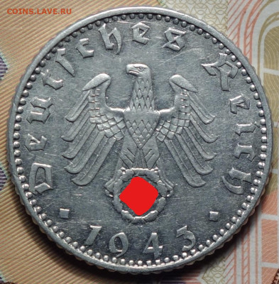 50 рейхспфеннингов 1943г А 17.05.2023г в 22-00 - 1943 А аверс (2)