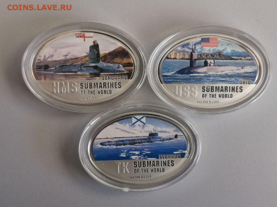 2 доллара 2010 Фиджи, Подводные лодки (3шт), Ag999, до 18.05 - ЯЯ Подвод.лодки-1