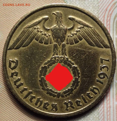 10 рейхспфеннингов 1937г D 17.05.2023г в 22-00 - 1937 D аверс (2)