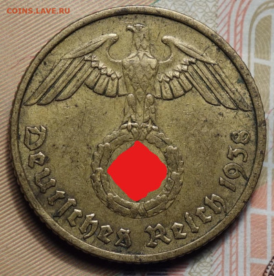 10 рейхспфеннингов 1938г F 17.05.2023г в 22-00 - 1938 F аверс (2)