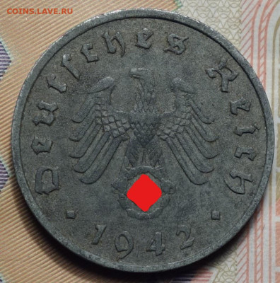 10 рейхспфеннингов 1942г F 17.05.2023г в 22-00 - 1942 F аверс (2)