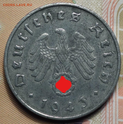 10 рейхспфеннингов 1943г D 17.05.2023г в 22-00 - 1943 D аверс (2)