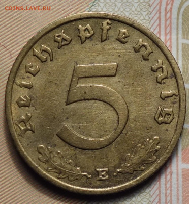 5 рейхспфеннингов 1939г Е 17.05.2023г в 22-00 - 1939 Е реверс.JPG