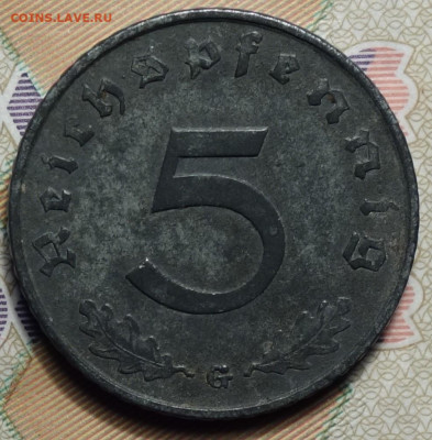5 рейхспфеннингов 1940г G 17.05.2023г в 22-00 - 1940 G реверс.JPG