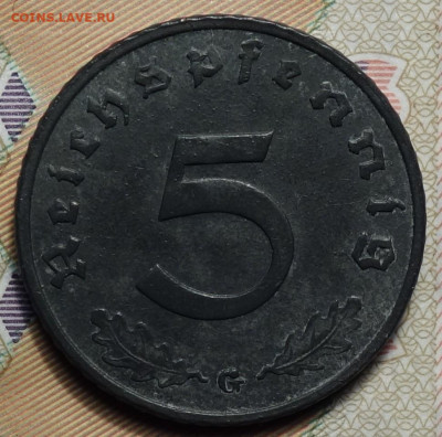 5 рейхспфеннингов 1943г G 17.05.2023г в 22-00 - 1943 G реверс.JPG