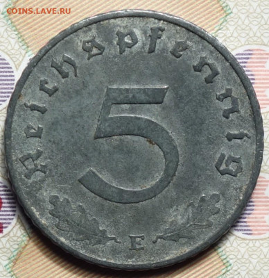 5 рейхспфеннингов 1944г Е 17.05.2023г в 22-00 - 1944 Е реверс.JPG