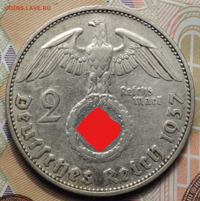 2 рейхсмарки 1937г G  17.05.2023г в 22-00 - 1937 G Св реверс (2)