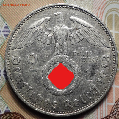 2 рейхсмарки 1938г F 17.05.2023г в 22-00 - 1938 F Св реверс (2)