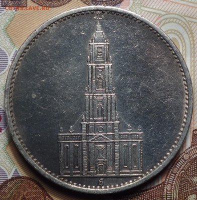 5 рейхсмарок 1935г G Кирха 17.05.2023г в 22-00 - 1935 G Кирха аверс.JPG